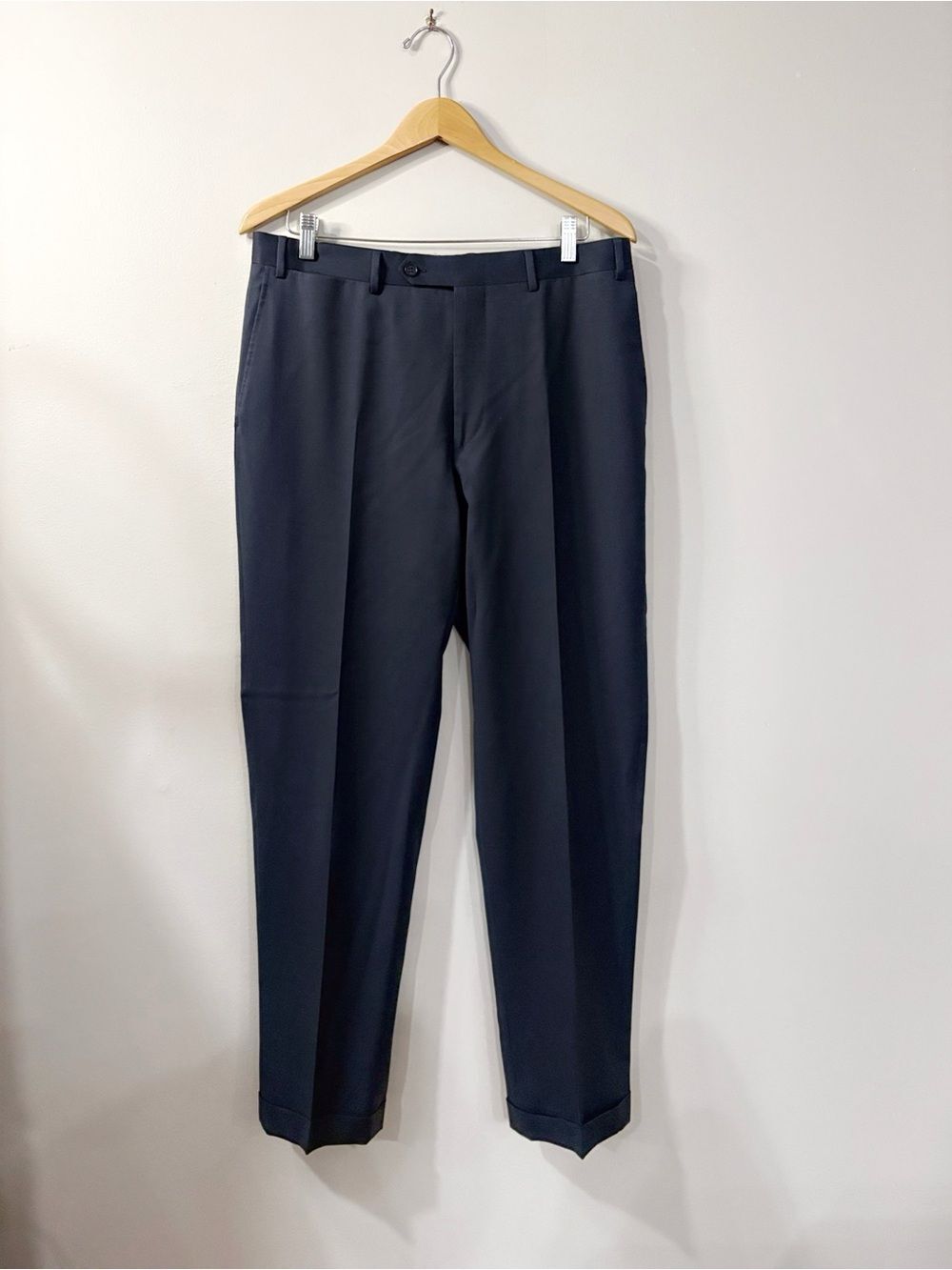 Canali 100% Wool Dress Pants Dark Gray Cuffed Men 34R Italy Quiet Luxury Office